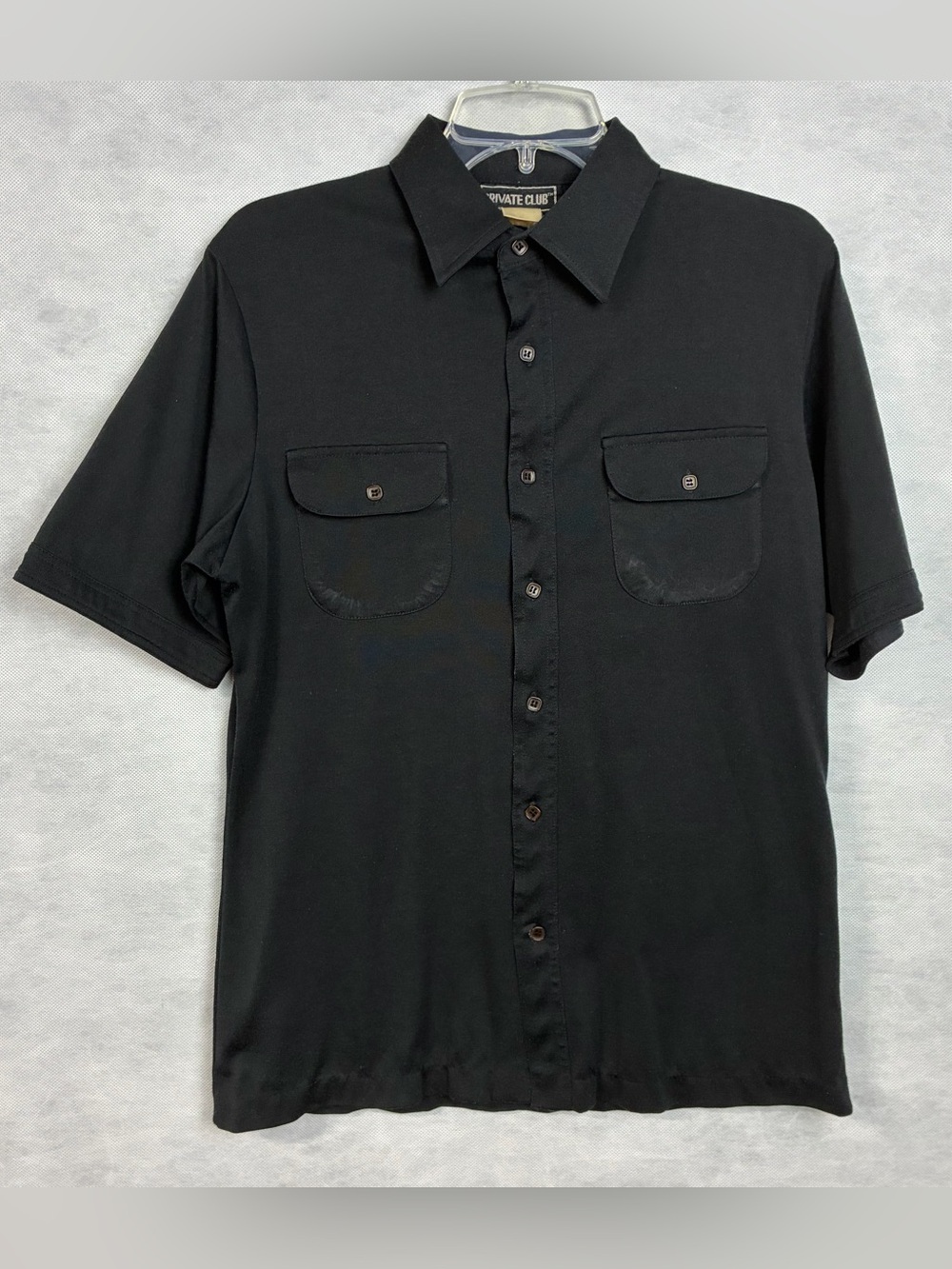 Vtg Private Club Men's Black Short Sleeve Button Up Shirt Sz Medium